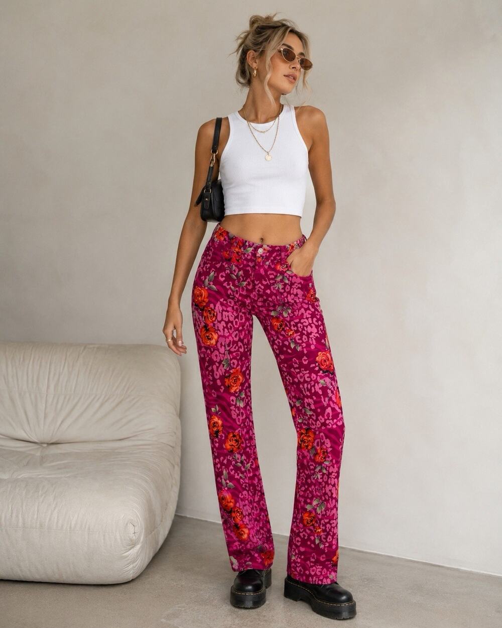 Bubblegum Jeans Women 10 Magenta Leopard Cat Roses Bootcut Pants Stretchy USA